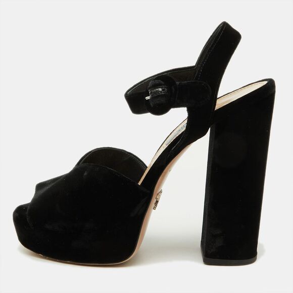 Prada Black Velvet Block Heel Platform Ankle Strap Sandals Size 38,New Products : American Fashion Style Bags On Sale